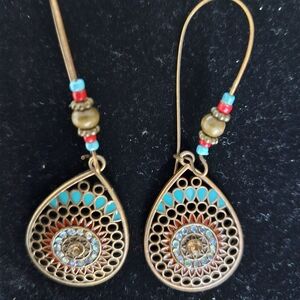 Bohemian Gold and Turquoise Teardrop Earrings